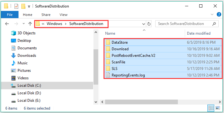 select all contents of the SoftwareDistibuton folder