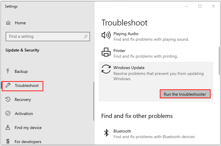 click Run the troubleshooter