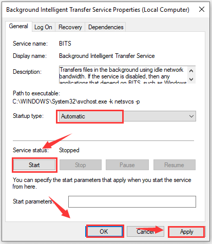 the rocess of restarting BITS