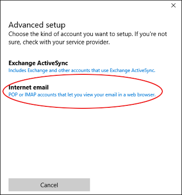 select Internet email
