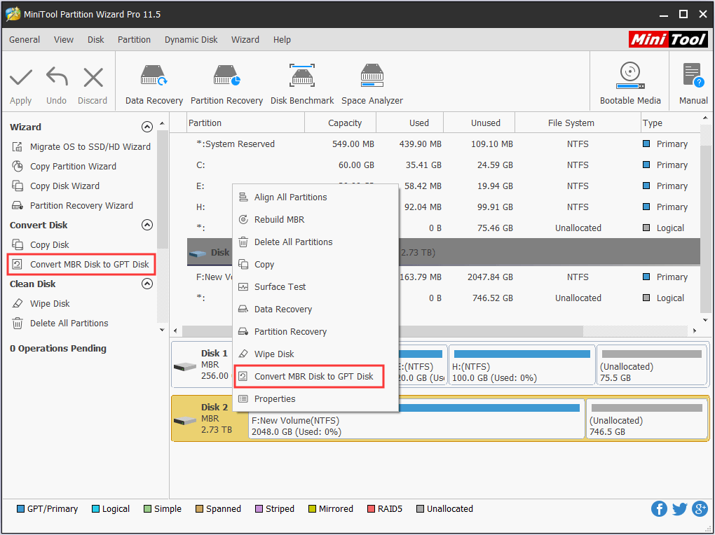 choose Convert MBR Disk to GPT Disk