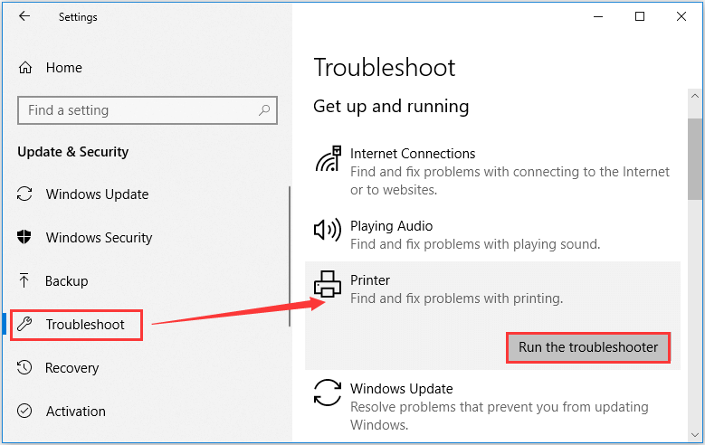 run Printer Troubleshooter
