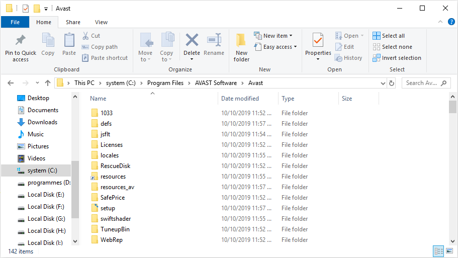 open Avast foler