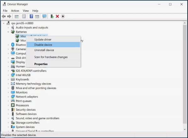 disable device in Device Manager