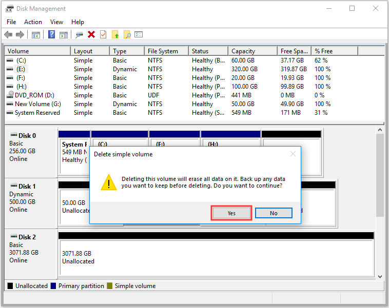 confirm deletion