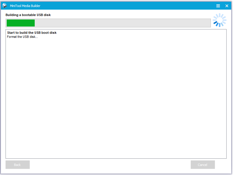 MiniTool Partition Wizard is creating a USB boot disk