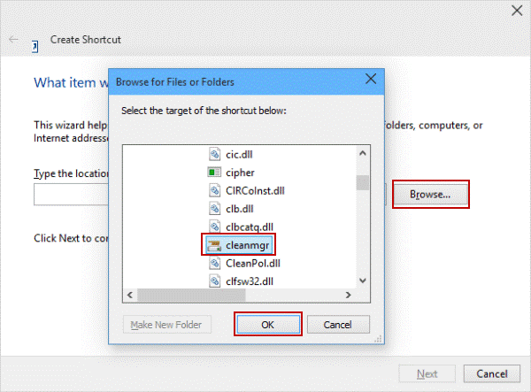 create a Disk Cleanup shortcut