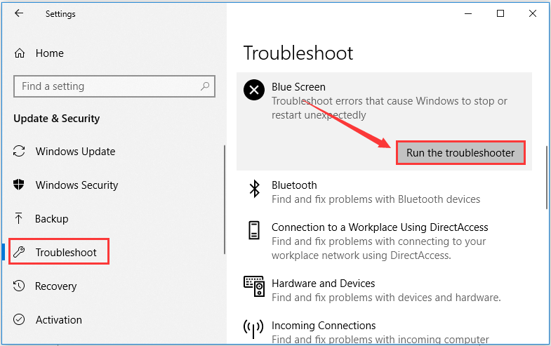 run blue screen troubleshooter