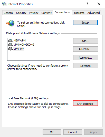 click on LAN settings