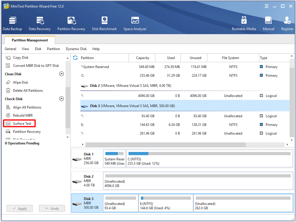 select the surface test feature in the left action panel