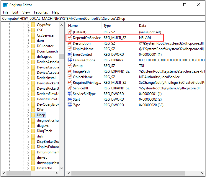 double-click DependOnService