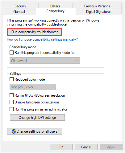 run compatibility troubleshooter