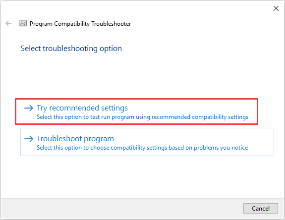 click try recommended settings