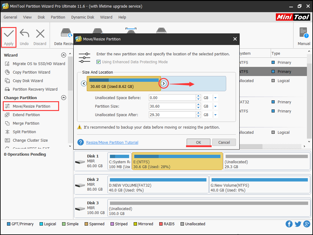 Partition Wiazrd resize partition feature