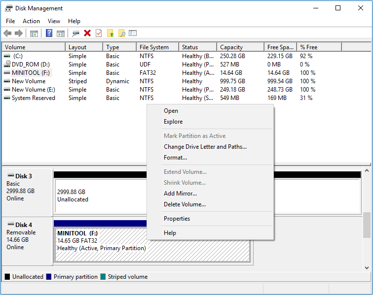 right-click flash drive partition in Disk Management