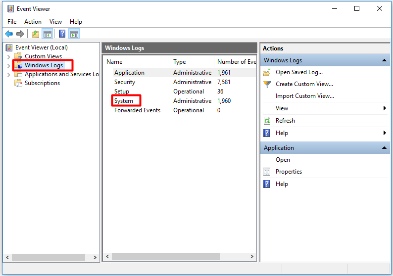 click windows logs
