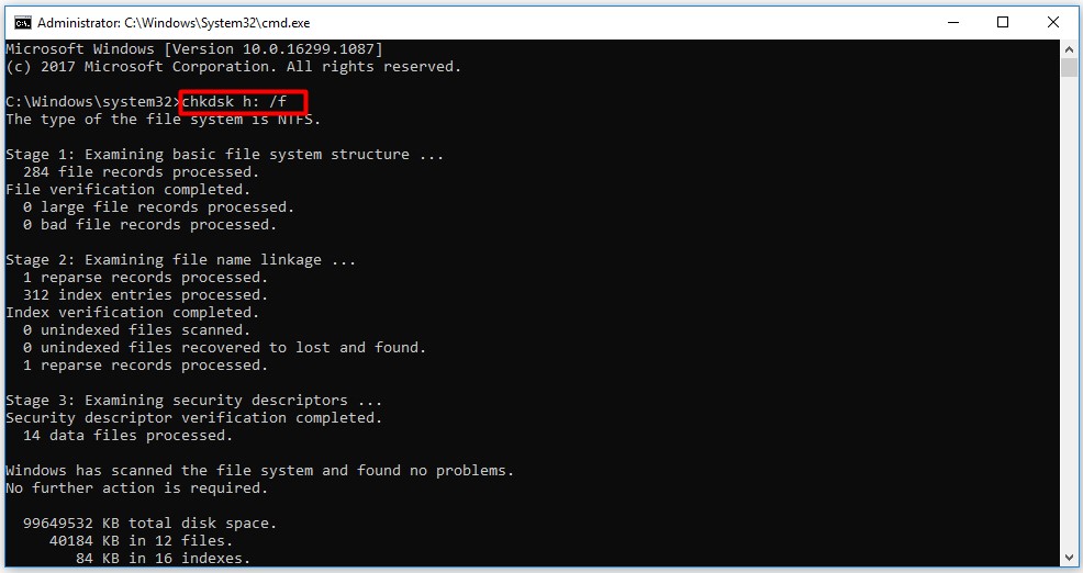 run CHKDSK utility