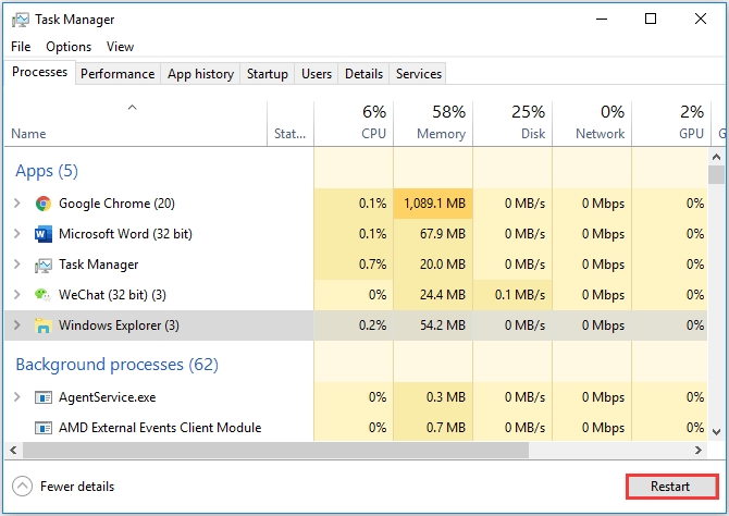 restart Windows Explorer