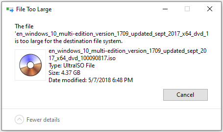 file is too large for the destination file system error message