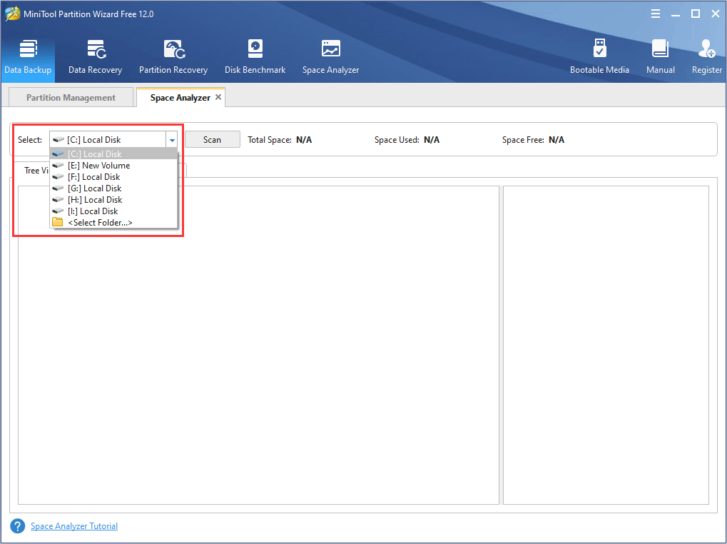 select a partition to analyze space