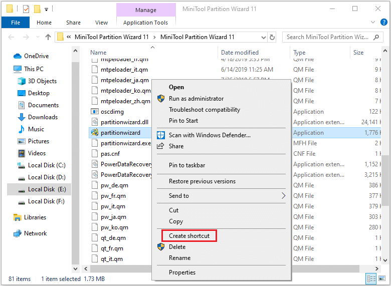 create shortcut