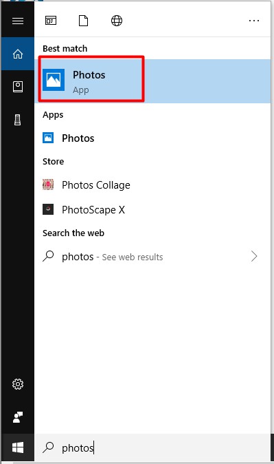 find and open photos in Windows 10 search box