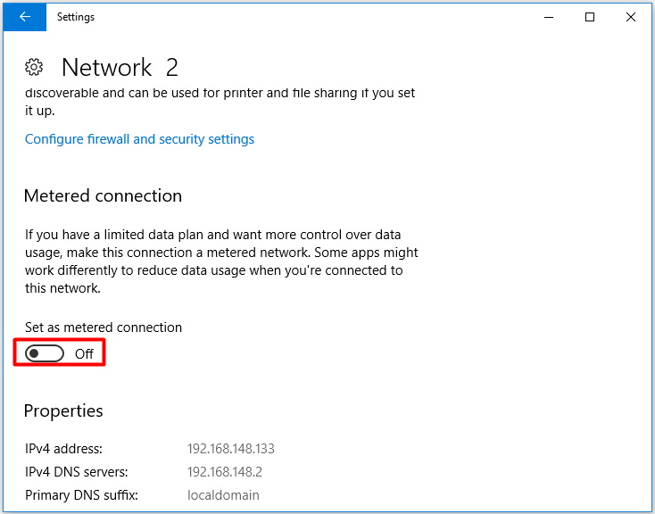 set as metered connection