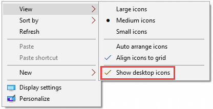click show desktop icons
