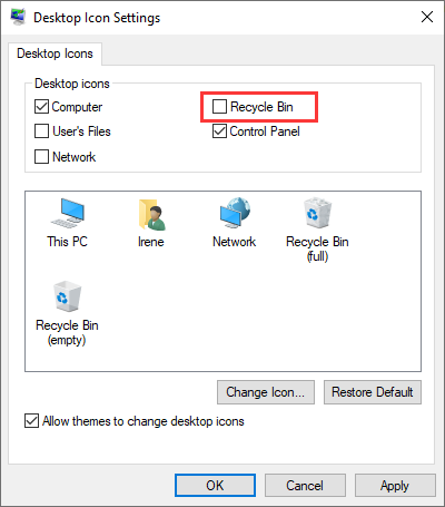 uncheck the Recycle Bin