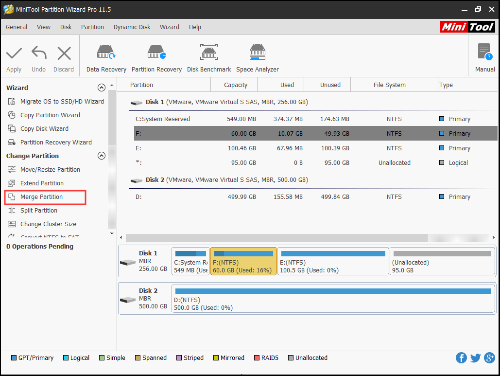 select Merge Partition of Partition Wizard