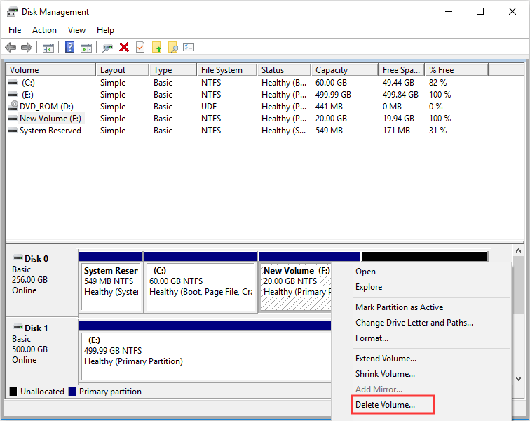 choose Delete Volume