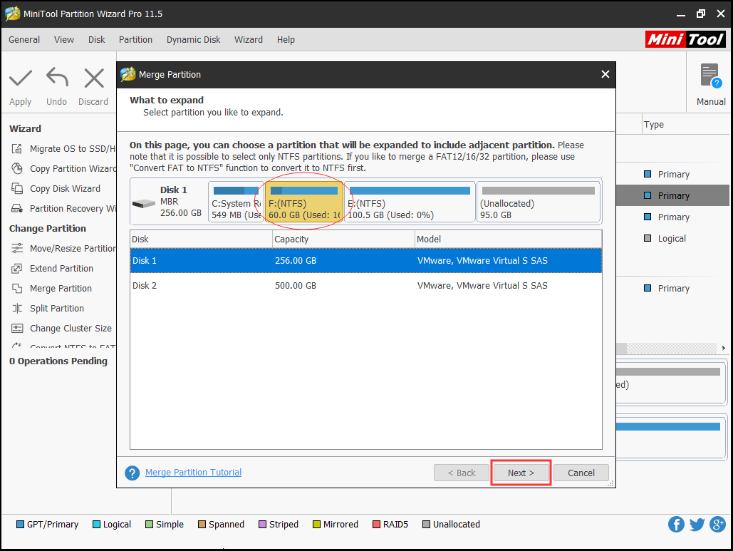 select the partition to expand