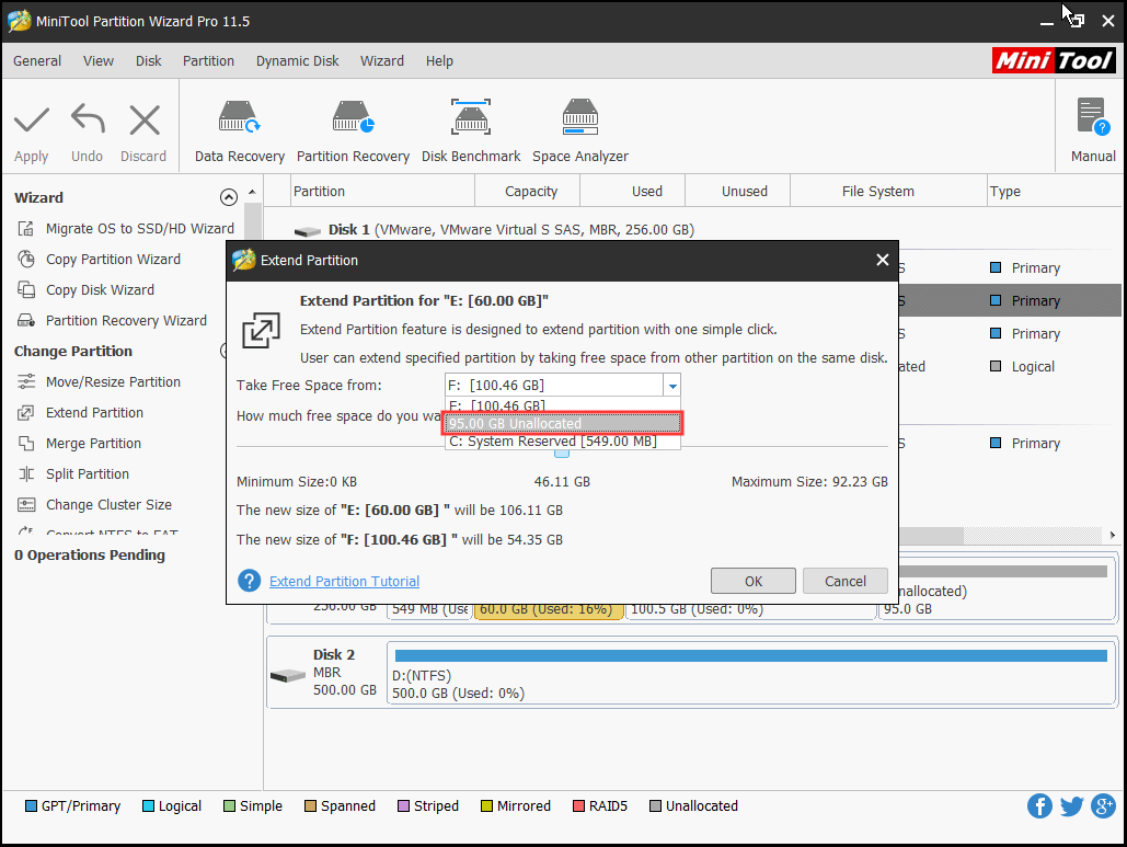 choose how much unallocated space to take