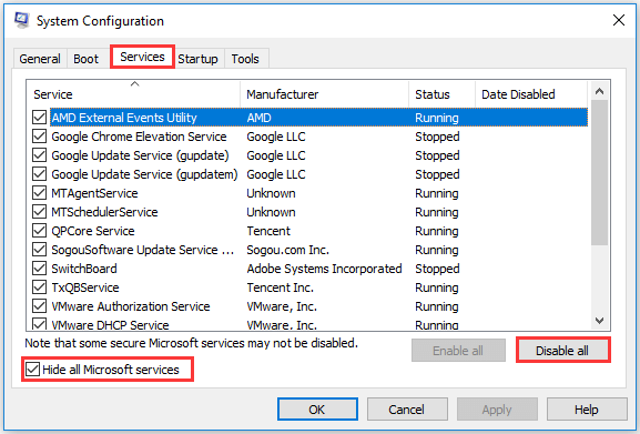 click Disable all