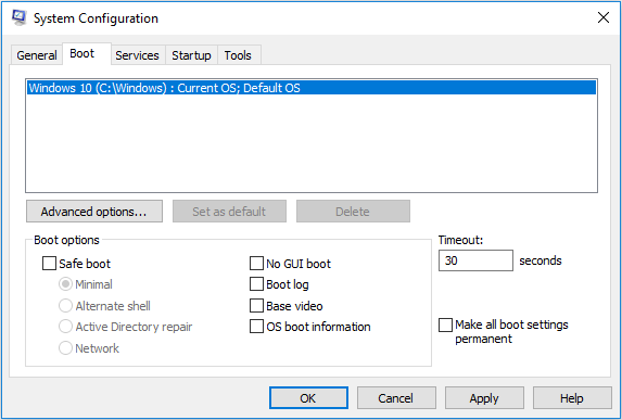 Boot tab in System Configuration