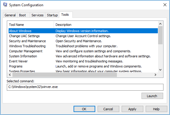 Tools tab in System Configuration