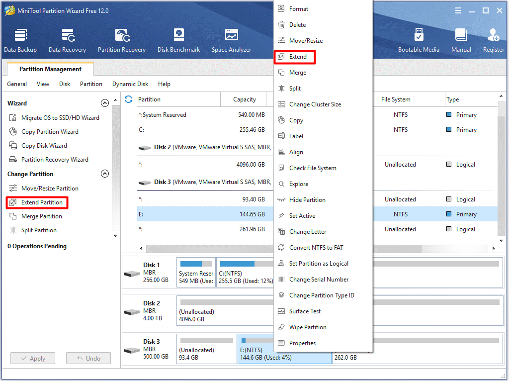 choose the extend partition feature