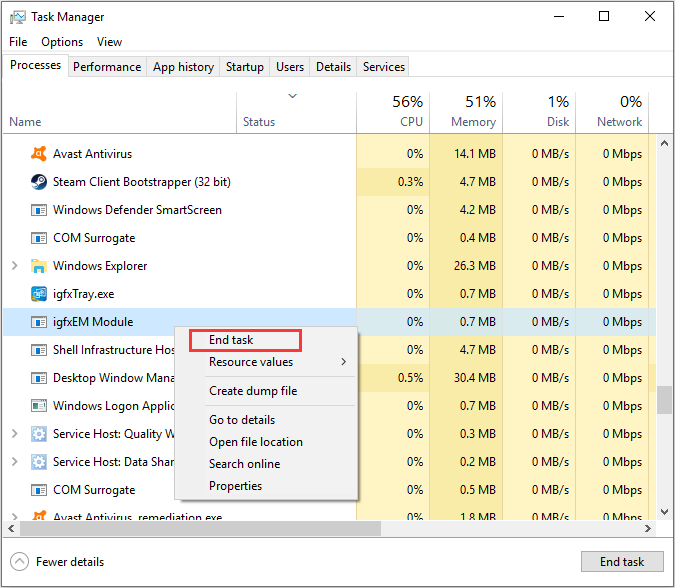 click End task