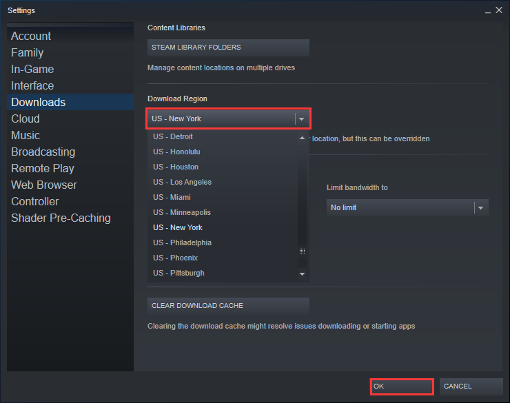 change download region