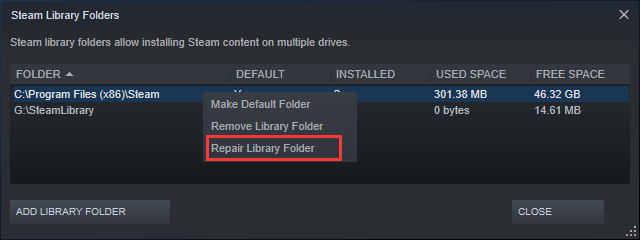 choose repair library folder