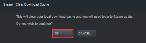 click OK to clear cache