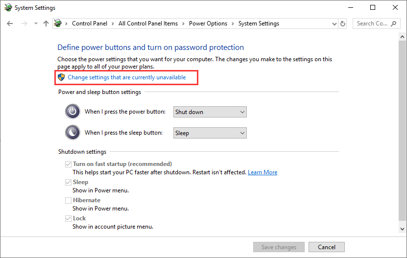 change settings that currently unavailable