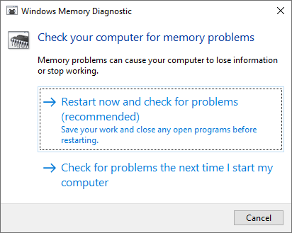 choose a way to run the Windows Memory Diagnostic