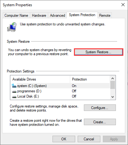 choose system restore