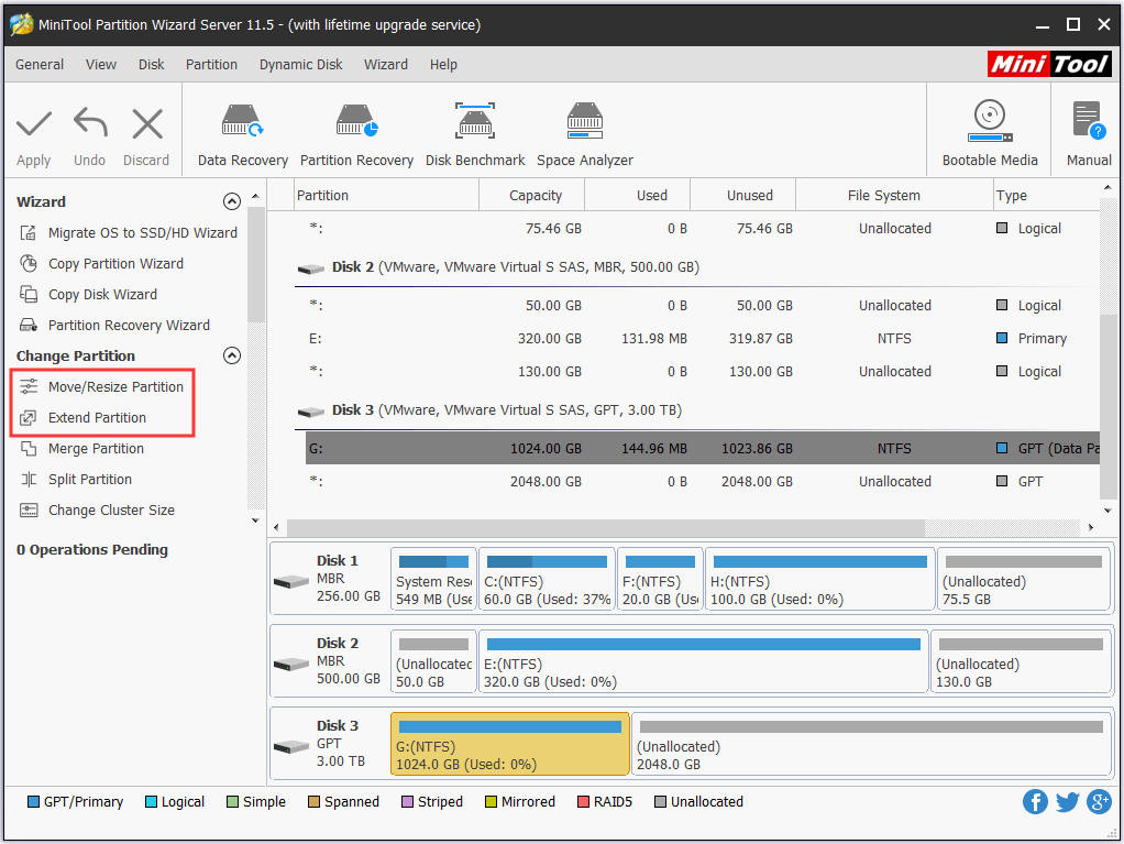 choose Move/Resize Partition feature