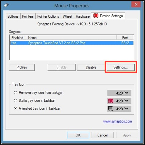 click on the Settings button