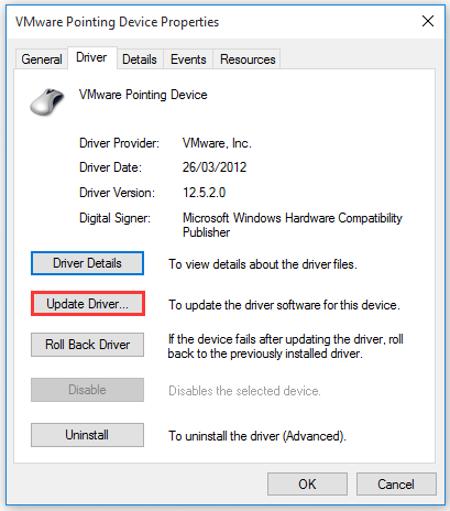 click the Update Driver button