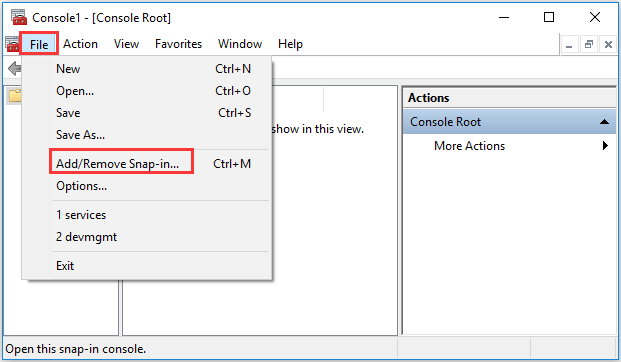 choose Add/Remove Snap-in
