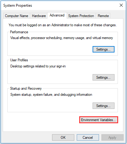 click Environment Variables