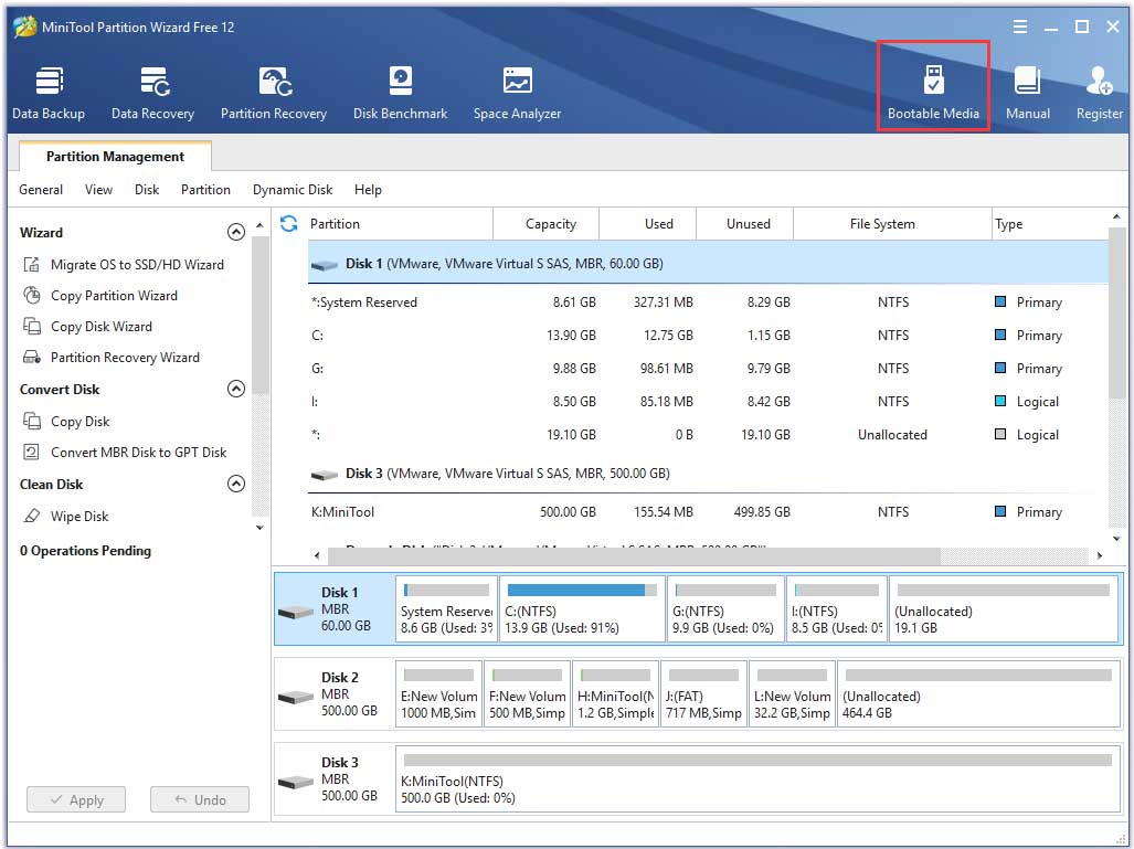 click bootable media to create a burned CD/DVD bootable disc